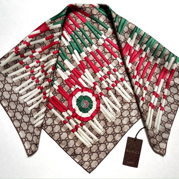 New Gucci Scarf Logo GG Club WEB Silk Wrap with Gucci Gift Box - Picture 16 of 16